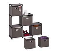 Relaxdays Scaffale Componibile a Scala, 6 Cubi Contenitori, Acciaio e TNT, Sistema ad Incastro, 110x108x31cm, Grigio, Tessuto Non Tessuto
