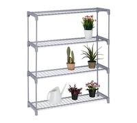 Relaxdays Scaffale Porta Piante a 4 Ripiani, Portapiante in Vaso, Fiori e Erbe, Mobile in Acciaio, 106x91x28 cm, Grigio, Plastica