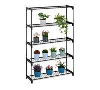 Relaxdays Scaffale Porta Piante a 5 Ripiani, Portapiante in Vaso, Fiori e Erbe, Mobile in Acciaio, 140x91x28 cm, Nero, Plastica