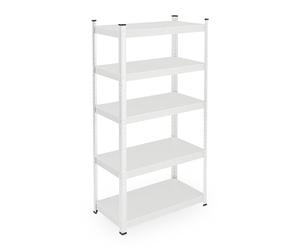 Relaxdays Scaffale in Acciaio, HLP 150 x 75 x 30 cm, con 5 Ripiani ad Alta Portata 875 kg, per Garage e Cantina, Bianco