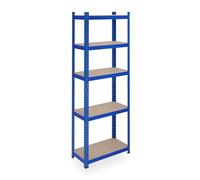 Relaxdays Scaffale in Acciaio, HLP 180 x 60 x 30 cm, con 5 Ripiani ad Alta Portata 500 kg, per Garage e Cantina, Blu, Fibra di Legno