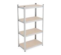 Relaxdays Scaffale in Acciaio, HxLxP 138x70x40 cm, 4 Ripiani ad Alta Portata, 200 kg, per Garage e Cantina, Argentato, Fibra di Legno