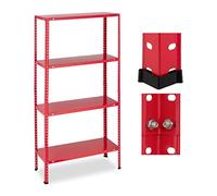 Relaxdays Scaffale in Acciaio, HxLxP: 147,5 x 75,5 x 30,5 cm, Carico 160 kg, con 4 Ripiani, per Garage e Cantina, Rosso