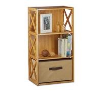 Relaxdays Scaffale con Cestino per il Bagno, 3 Ripiani, Legno, Box Pieghevole, HxLxP: 80 x 42 x 29 cm ca.