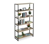 relaxdays Scaffale in Legno Stile Industrial, Libreria con 6 Ripiani HLP: 180 x 95 x 35 cm in Rovere e Metallo, Marrone