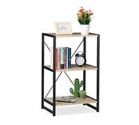 Relaxdays Scaffale in Legno Stile Industrial, Libreria Piccola con 3 Ripiani HLP: 80x50x35cm in Rovere/Metallo, Marrone