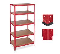 relaxdays Scaffale in Metallo, 5 Ripiani, Carico fino a 1325 kg, per Garage & Magazzino, 180x90x60, Metallo e MDF,rosso