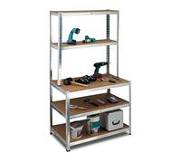 Relaxdays Scaffale in Metallo, Banco Lavoro, Scaffalatura ad Alta Portata 900kg, 5 Ripiani, 180x100x60cm, Garage, Grigio