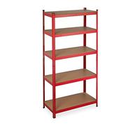 Relaxdays Scaffale in Metallo, Carichi Pesanti, 5 Ripiani, Portata 875 kg, HxLxP 180x90x45 cm, Garage e Officina, Rosso, Fibra di Legno, 1 pz