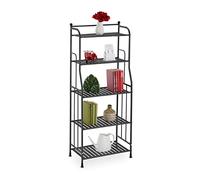 Relaxdays Scaffale in Metallo, HxLxP: 133 x 56 x 28 cm, Mobiletto Cucina e Bagno, 5 Ripiani, Mensole Multiuso, Nero, Acciaio