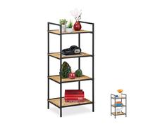 relaxdays Mobili Home Studio, Libreria Nera Metallo,4 Ripiani in Bambù, Scaffale da Terra, 95x39x32,5 cm, Marrone Nero