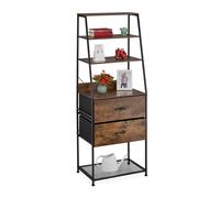 Relaxdays Scaffale in Stile Industriale, Tavolino con 2 Cassetti, 5 Ripiani, da Ingresso, 164x60x41,5 cm, Marrone Nero, Ferro, 1 pz