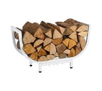 Scaffale per legna da ardere Relaxdays, metallo, H x L x P: 35 x 65 x 21 cm, porta legna da ardere, cesto curvo, bianco