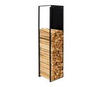 Relaxdays Kaminholzregal Scaffale per Legna, Montaggio a Parete, Altezza x Larghezza: 140 x 25 x 25 cm, Legno da ardere, Verniciato a Polvere, in Ferro, Nero, 140x25x25 cm