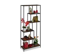 Relaxdays Scaffale Libreria Stile Industrial, 6 Ripiani, Effetto Legno, Mobile Vintage, 186x78x33 cm, Nero Marrone Scuro