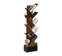 Relaxdays Scaffale Libreria, Mobile Stretto da Terra con 9 Ripiani ad Albero per Libri, CD e Dvd, 146x38x22 cm, Marrone, Fibra di Legno, Cartone, Tessuto Non Tessuto