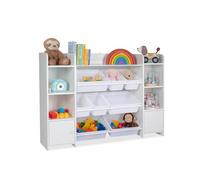 Relaxdays Scaffale Libreria per Bambini, 8 Scatole Portagiochi e Ripiani per Libri, HLP: 94x139x30 cm, MDF e PE, Bianco