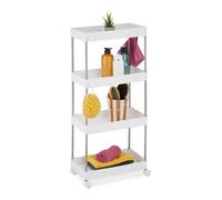 Relaxdays Mobile Salvaspazio, Scaffale su Ruote con 4 Ripiani, Carrello per Bagno e Cucina, 88 x 41,5 x 23,5 cm, Bianco, Acciaio Inox