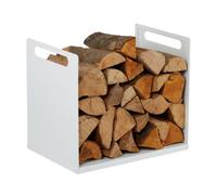 Relaxdays Scaffale per legna, metallo, moderno, HLP: 35x40x30 cm, rack legna da ardere, bianco