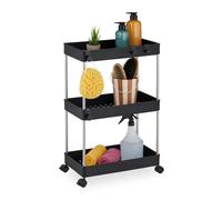 Relaxdays Mobile Salvaspazio, Scaffale su Ruote con 3 Ripiani, Carrello per Bagno e Cucina, 62 x 41,5 x 23,5 cm, Nero