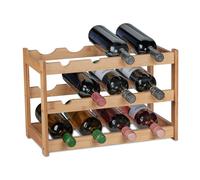 Relaxdays Cantinetta, Scaffale per 12 Bottiglie, Disposizione in Orizzontale, in bambù, HLP 30 x 45 x 23,5 cm, Naturale, Ferro