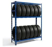 Relaxdays Scaffale per 12 Pneumatici, HxLxP 180 x 120 x 40 cm, 450 kg, Blu | Acciaio, sistema a incastro, per officina