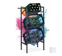 Relaxdays Scaffale Porta Casse Acqua, 109x49x32 cm, Scaffalatura per 3 Cassette di Bevande, Max. 150 kg, Acciaio, Nero