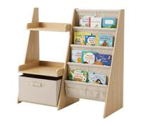 Relaxdays Scaffale per bambini 3-in-1, 7 tasche, bianco/naturale