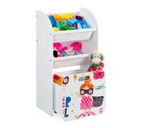 Relaxdays Scaffale Porta Giochi, Motivo Super Girl, Camera Bambini, Scatola con Ruote, Box, HLP, 5x42,5x30 cm, Bianco, Fibra di Legno, 80,5 x 42,5 x 30 cm ca