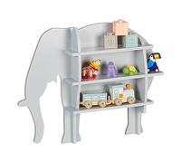 Relaxdays Scaffale per Bambini, Libreria Design Elefante, Mobile da Parete con 2 Scomparti, HLP 50x63,5x10 cm, Grigio, Fibra di Legno