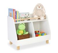 Relaxdays Scaffale per bambini, piccolo, 2 scomparti, H x L x P: 52 x 72 x 38 cm, scaffale per giocattoli, bianco/natur.