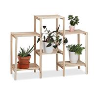 Relaxdays Scaffale per Fiori, 70 x 89 x 27 cm, per Piante Decorativo, Portafiori da Interni da Terra, Marrone Chiaro