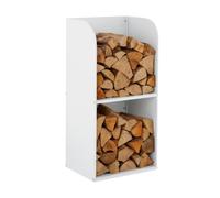 Scaffale per Legna da ardere Relaxdays, HxLxP: 80x40x30 cm, 2 Ripiani, stoccaggio Legna, Ferro, Bianco