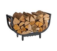 Scaffale per legna da ardere Relaxdays, metallo, H x L x P: 35 x 65 x 21 cm, porta legna interno, cesto curvo, nero