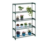 Relaxdays Scaffale Porta Piante a 5 Ripiani, Portapiante in Vaso, Fiori e Erbe, Mobile in Acciaio, 139x91x28,5 cm, Verde
