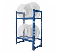 Relaxdays Scaffale per Pneumatici, Acciaio Blu, Sistema a Incastro, 150 kg ripiano, 100x85x35 cm