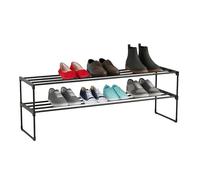 Relaxdays scaffale per scarpe, 2 ripiani, sistema a incastro, HxLxP: 38x117x30 cm, ripiani in metallo, nero