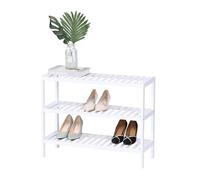 Relaxdays scaffale per Scarpe in bambù, 3 Ripiani a griglia, Bianco, 54,5x70x24,5 cm