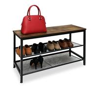 Relaxdays Scaffale per scarpe Industrial, 2 ripiani, HLP: 45 x 80 x 30 cm, scarapiatto, ripiano in legno, nero/marrone