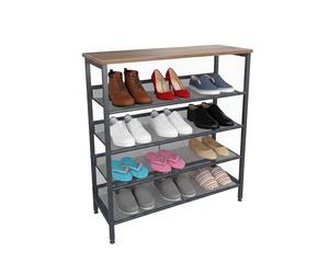 Relaxdays Scaffale per scarpe Industrial, 4 ripiani, HLP: 85 x 80 x 30 cm, scarpiera, effetto legno, nero/marrone