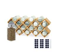 Relaxdays Scaffale per spezie bambù, HLP: 25,5x43x9,5 cm, barattoli, Etichette, Penna, Naturale, Vetro, Acciaio Inox, 25.5 x 43 x 9.5 cm