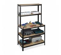 Scaffale Pesante Relaxdays con banco da Lavoro, 500 kg, 5 Ripiani, H x L x P: 180 x 100 x 60 cm, MDF e Acciaio, Nero