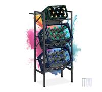 Relaxdays Scaffale Porta Casse Acqua, 109x49x32 cm, Scaffalatura per 3 Cassette di Bevande, Max. 150 kg, Acciaio, Nero