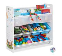 relaxdays Scaffale Porta Giochi, con 6 Box e 4 Scomparti di Stoffa, Immagine Falò, HLP: 78 x 86 x 26,5 cm, Colorato