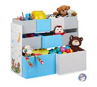 relaxdays Scaffale Porta Giochi con 9 Scatole di Stoffa, Immagine di Un Falò, Organizer, 66 x 82,5 x 29,5 cm, Colorato, Ferro, Set da 1