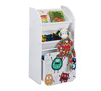 Scaffale bianco porta giochi cameretta bambini organizer box ruote motivo mostri
