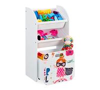 Relaxdays Scaffale Porta Giochi, Motivo Super Girl, Camera Bambini, Scatola con Ruote, Box, HLP, 5x42,5x30 cm, Bianco, Fibra di Legno, 80,5 x 42,5 x 30 cm ca