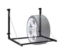 Relaxdays Scaffale Porta Gomme da Parete, per 4 Pneumatici, Supporto da Muro Pieghevole Fino a 90 kg, Acciaio, Nero