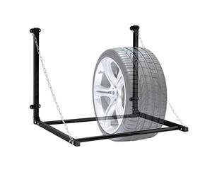 Relaxdays Scaffale Porta Gomme da Parete, per 4 Pneumatici, Supporto da Muro Pieghevole Fino a 90 kg, Acciaio, Nero