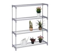 Relaxdays Scaffale Porta Piante a 4 Ripiani, Portapiante in Vaso, Fiori e Erbe, Mobile in Acciaio, 106x91x28 cm, Grigio, Plastica